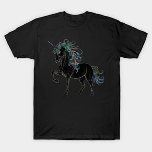 Black Unicorn with Rainbow Mane T-Shirt